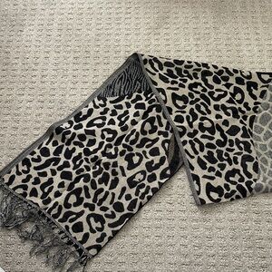 Leopard Print Scarf with Fringe
